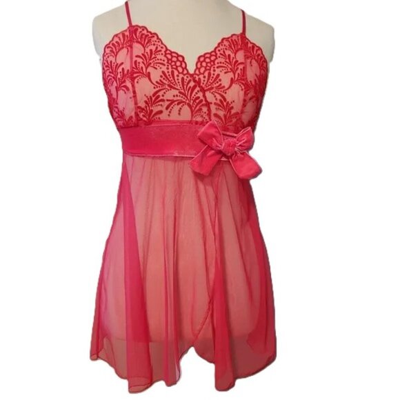 Velvet Baby Doll Victoria’s Secret Angels Bow Tie Nightie Teddie Teddy Lingerie - Picture 1 of 7